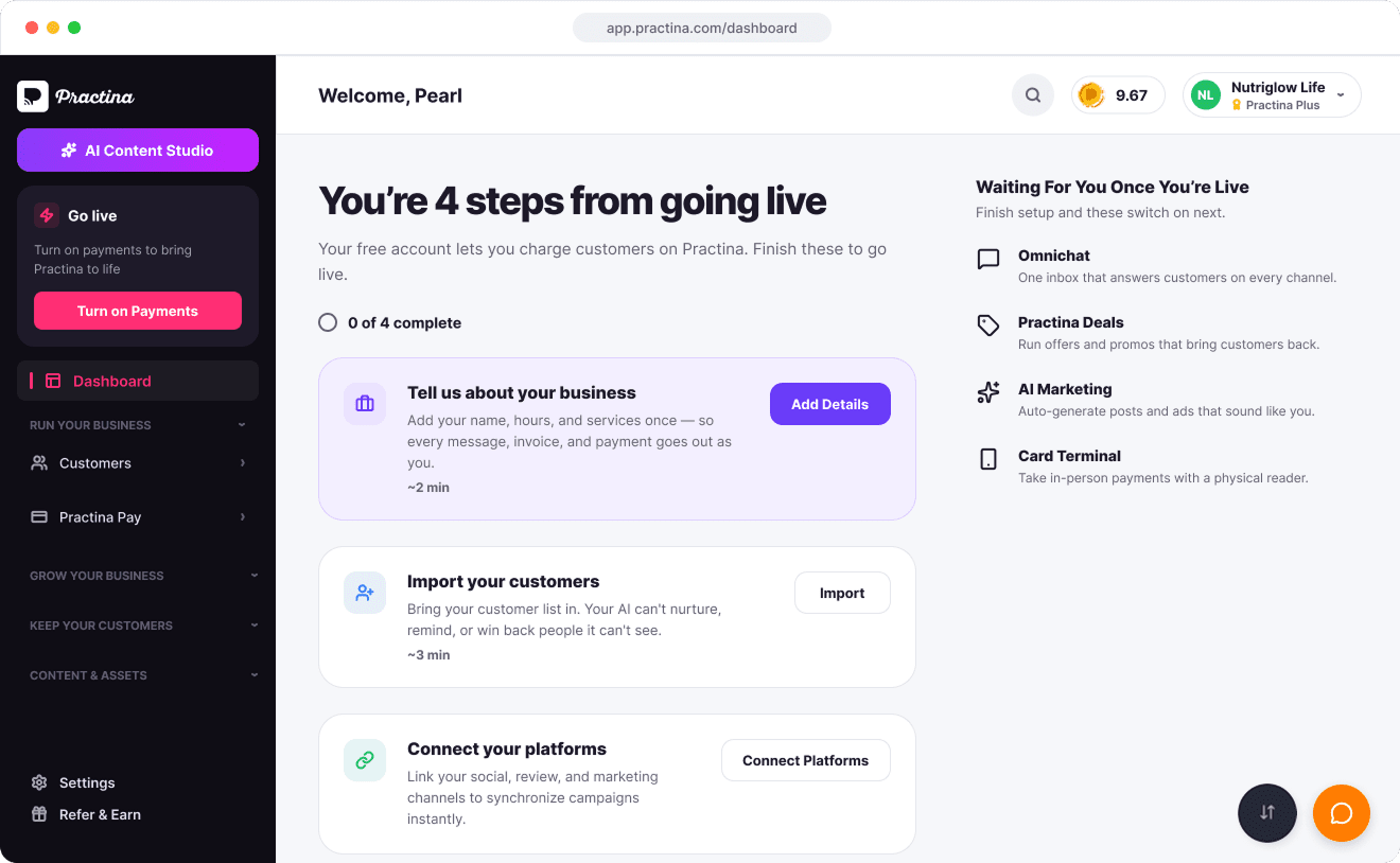 Practina customer overview dashboard