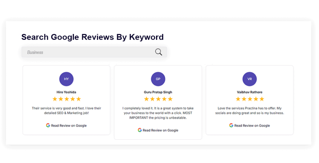 Keyword-Searchable Google Review Display