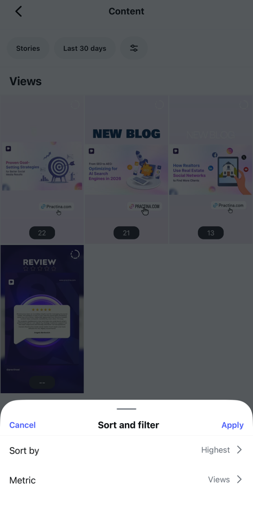 date range or type of interaction