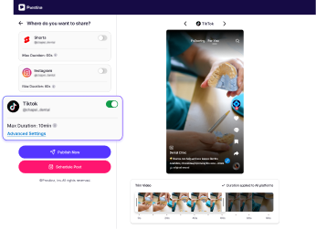 Phone sharing menu with apps and a TikTok post draft, showing a video preview on the right.